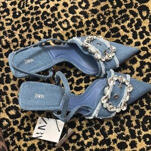 Zara Blue Denim Women's Shoes with Crystal Embellishments brand new with tags